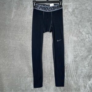 Nike Pro Combat Leggings Black with Logo Spell Out Waistband Size Medium